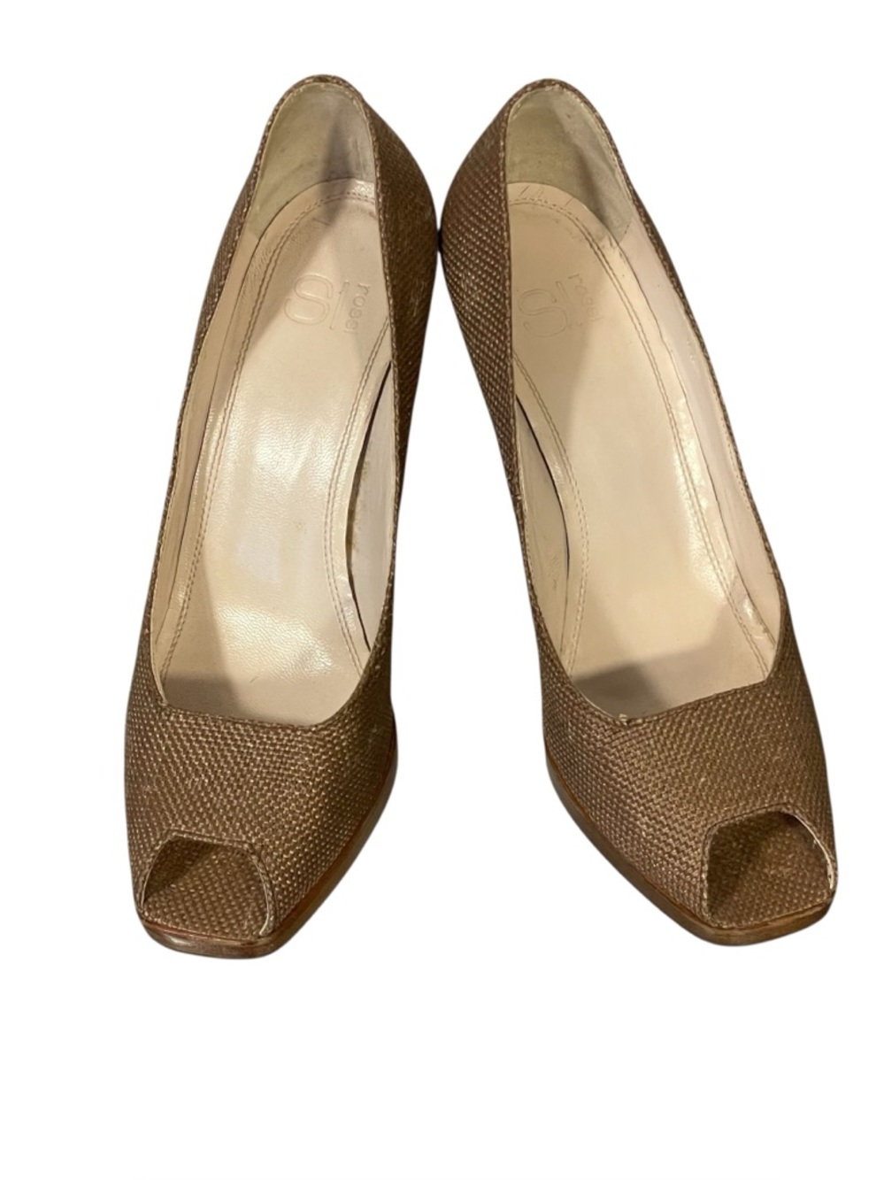 Si Rossi By Sergio Rossi Brown Woven Open Toe Platform Pump Heel Sz 36 US 5.5/6